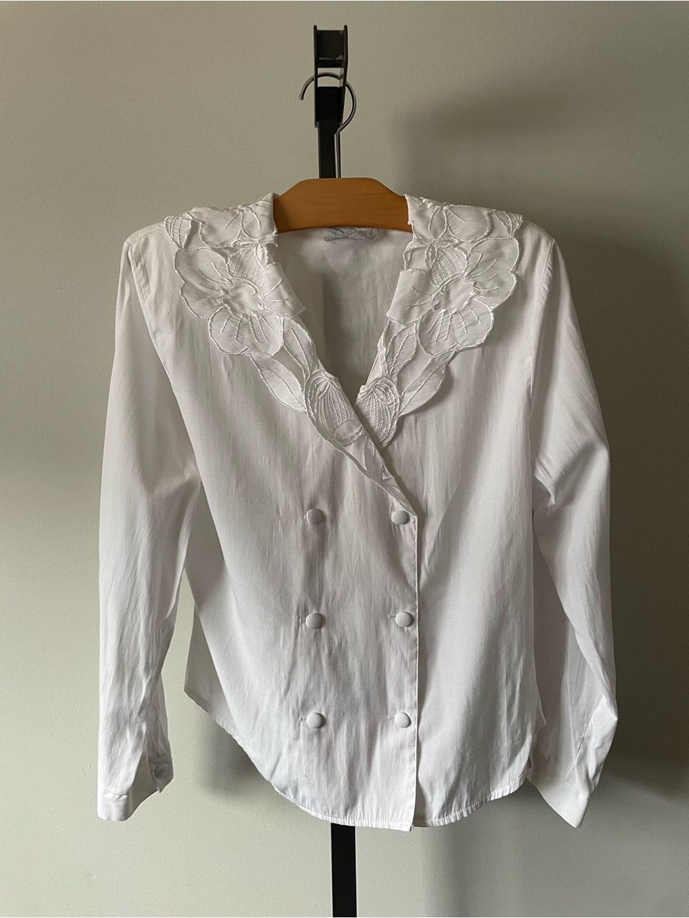 80s 90s Vintage Jessica II Cutout Eyelet Embroidered Double Breasted Blouse